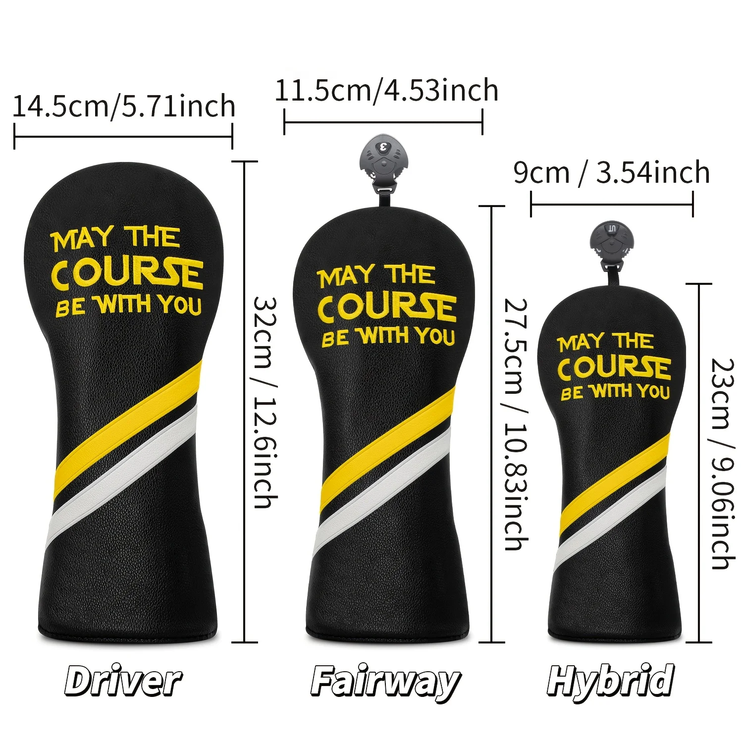 1pc/4pcs Golf Ball Head Covers with "May The Course Be with You" Embroidery - Cushioned Interior, Elastic Closure image 6