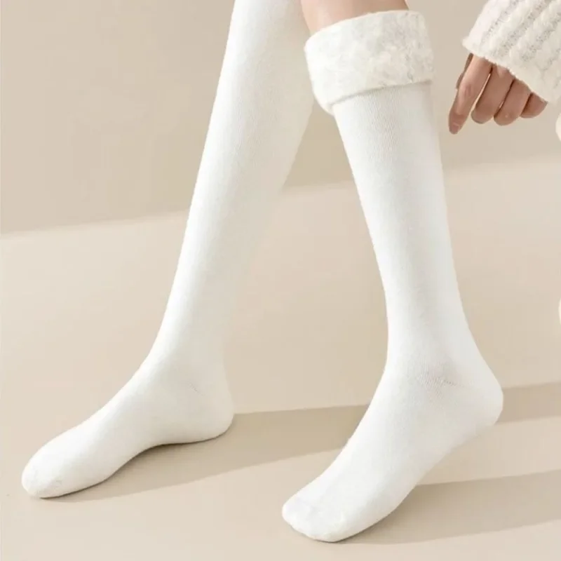 1 par de calcetines por encima de la rodilla con forro polar para mujer para Otoño/Invierno calcetines cálidos gruesos hasta el muslo calcetines largos de caña alta