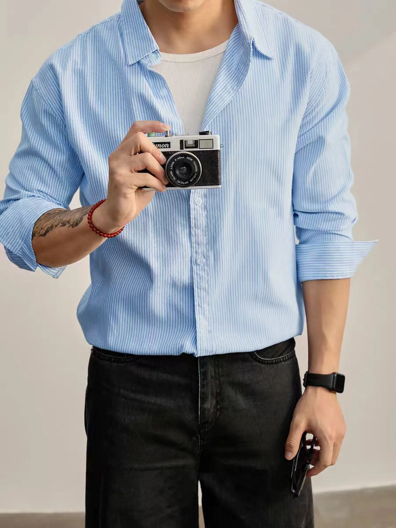 

New American vintage striped shirt, versatile classic trendy casual daily commute shirt