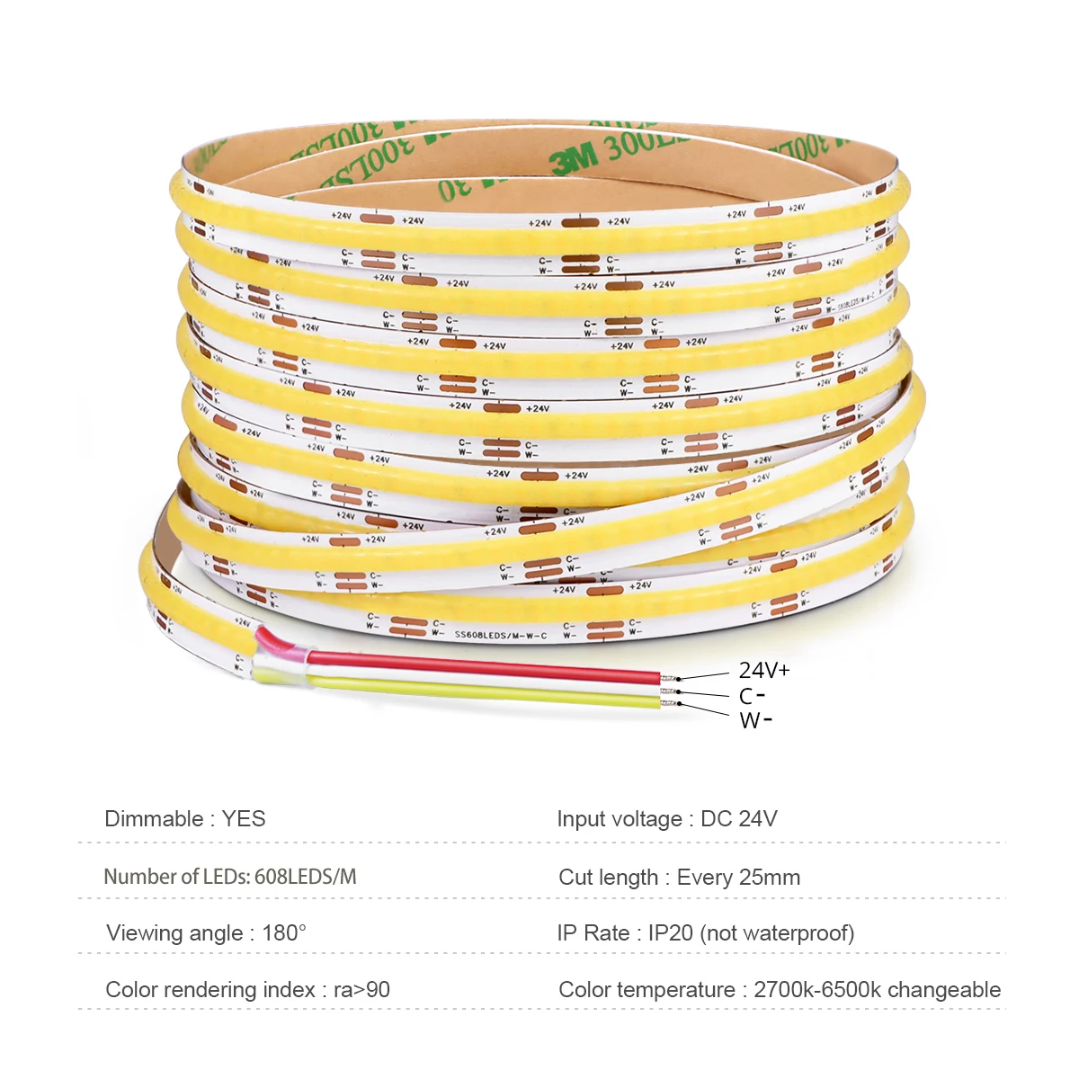 CCT COB LED Strip Light DC12V 24V 2700K To 6500K Changeable Lamp Dimmable LED Light for Room Decoration Wardrobe Closet Lam