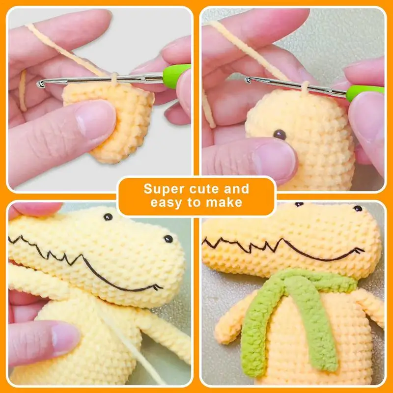 Crochet Animal Kit Animal Learn To Crochet Set Cartoon Crocodile Crocheting Kit With Step-By-Step Tutorials Knitting Kit Arts &