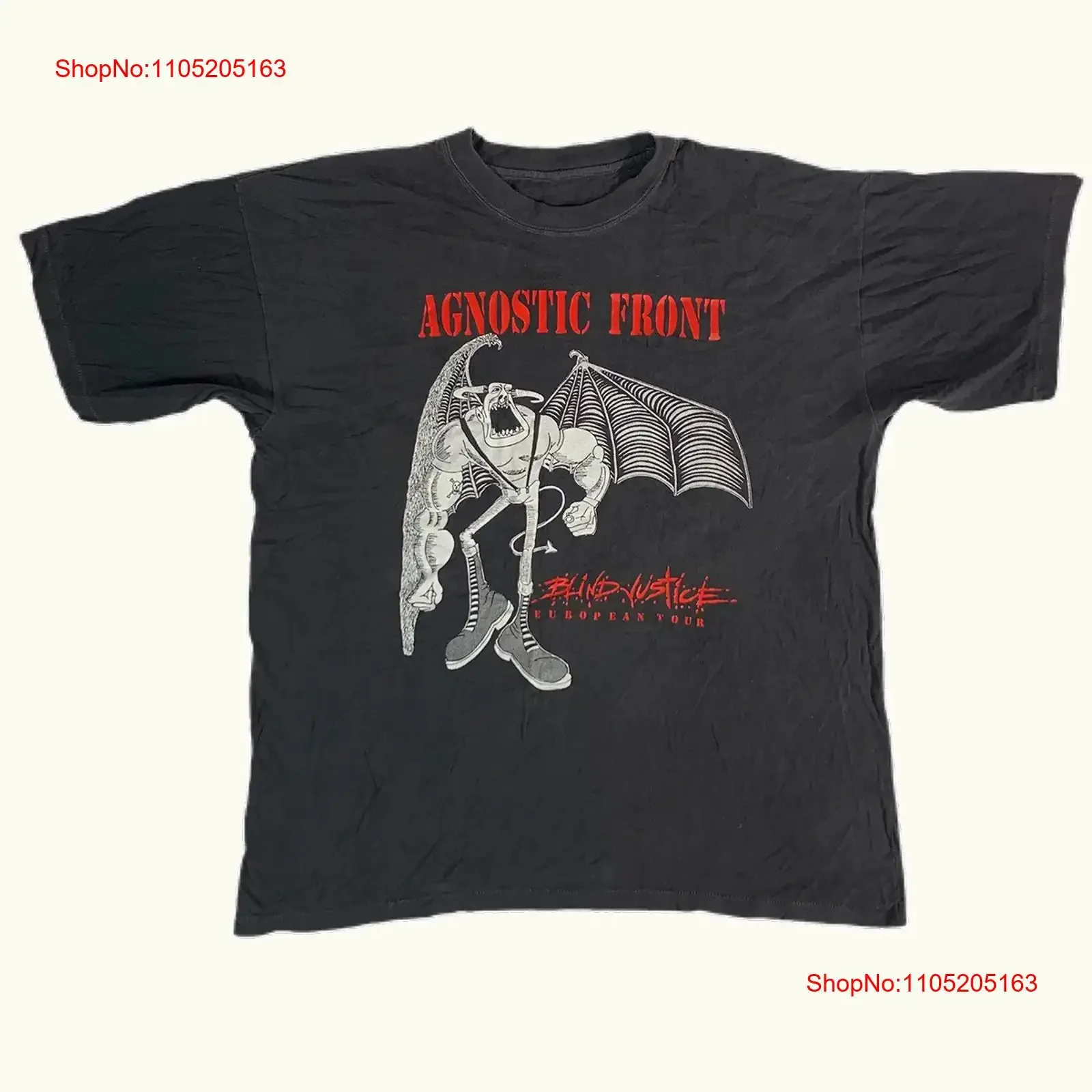 Agnostic Front Band Blind Justice Tour T Shirt Black S 5XL 1B0323 vintage Washed streetwear graphic homme Versatile Soft