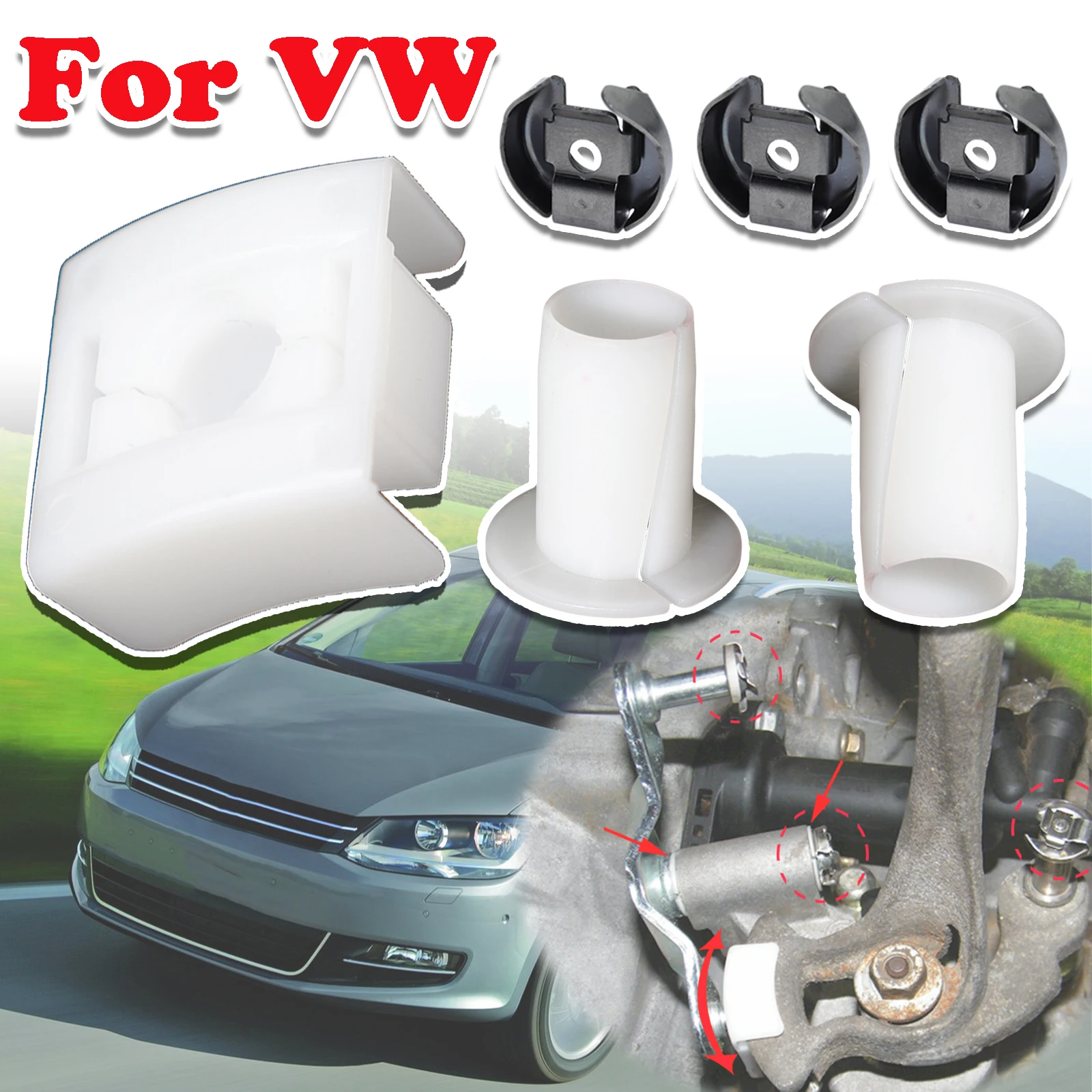 

For VW Golf Polo Bora Car Gear Selector Wiring Lock Washer Shift Lever Slide Bushing Shifter Linkage Shoe Bearing Bush Repair