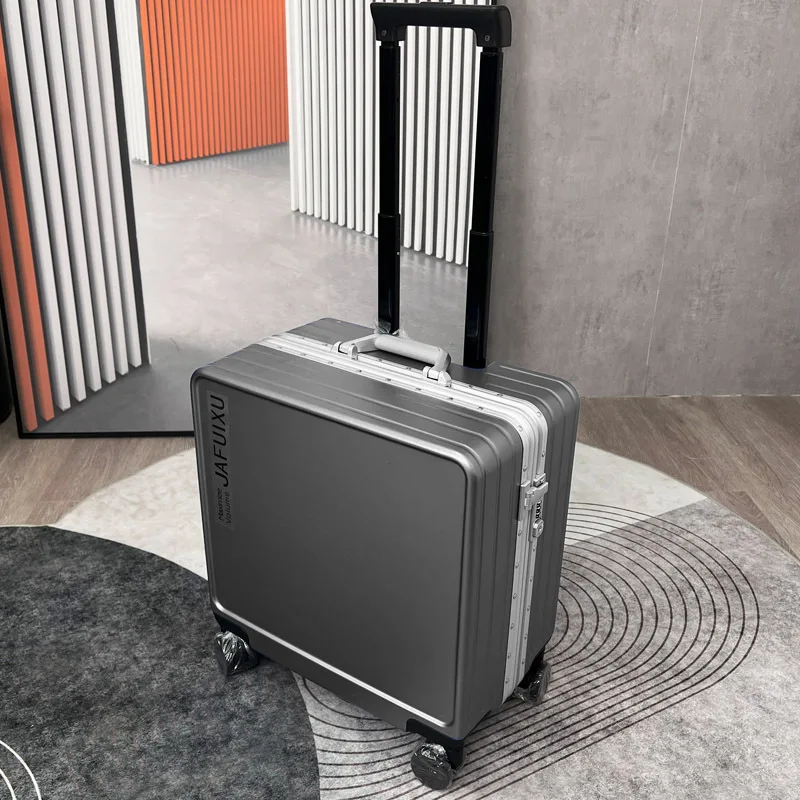 18 Zoll kleiner Koffer mit Rädern Universal Rad Trolley Fall Aluminium rahmen Kabine Roll gepäck PC Reisetasche Handgepäck