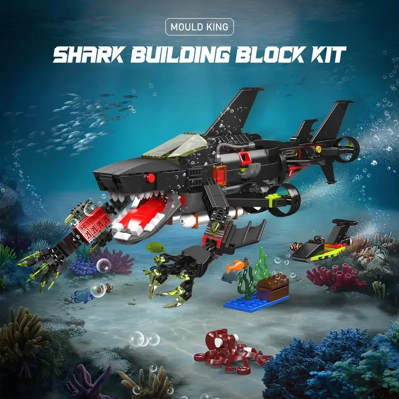 

MOULD KING 10183 Creative Ideal Sea Shark 1031 Pieces Building Block Shark Submarine Toy Set for Kids Birthday