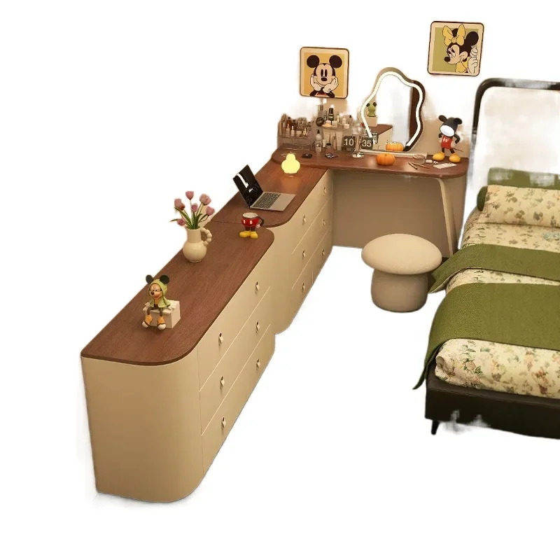 

Solid wood simple bedroom dresser cosmetic table desk chest integrated storage cabinet combination multi-functional