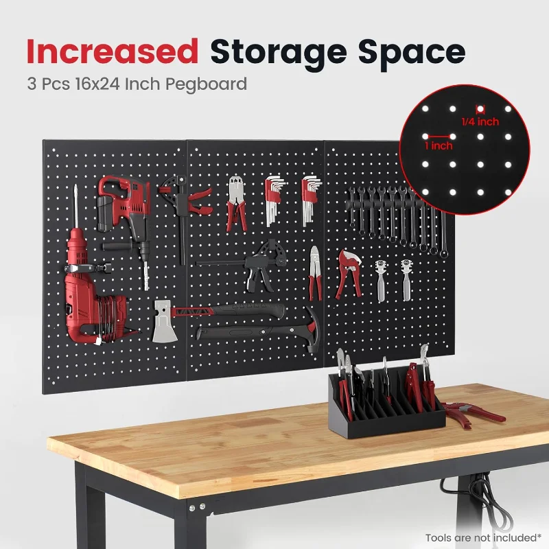48 Inch Work Table for Garage Adjustable Height Rubber Wood Tabletop Workbench with Storage Work Bench Table with Power Outlets