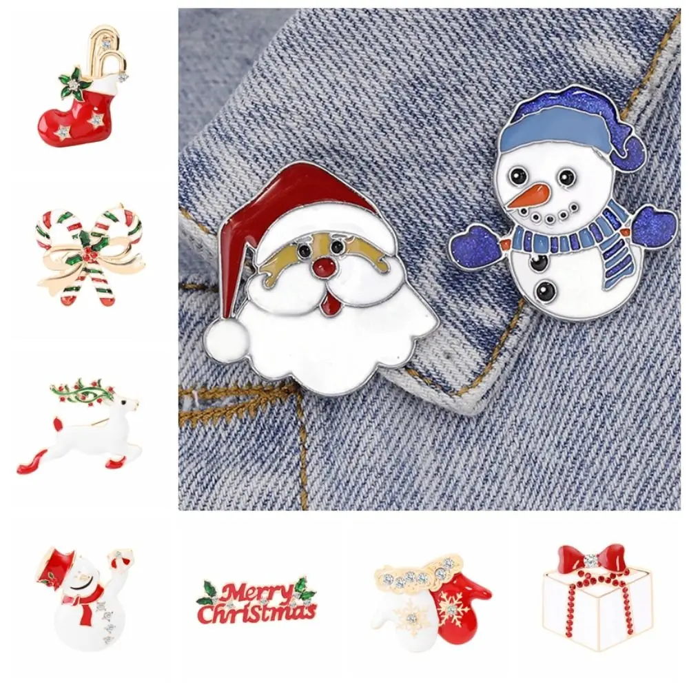 Brooch Pin Jewelry Halloween Christmas Brooch Snowman Metal Santa Rhinestone Badge Creative Cute New Year Pins Hat Badge
