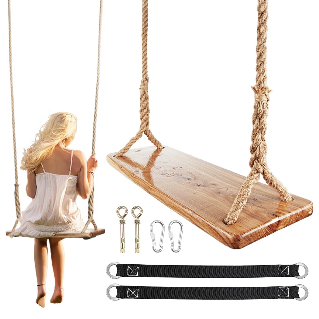 Wooden Tree Swing 500lbs Load Capacity Wooden Swing For Adults Kids Adjustable Height Waterproof Hanging Swing Seat For Garden