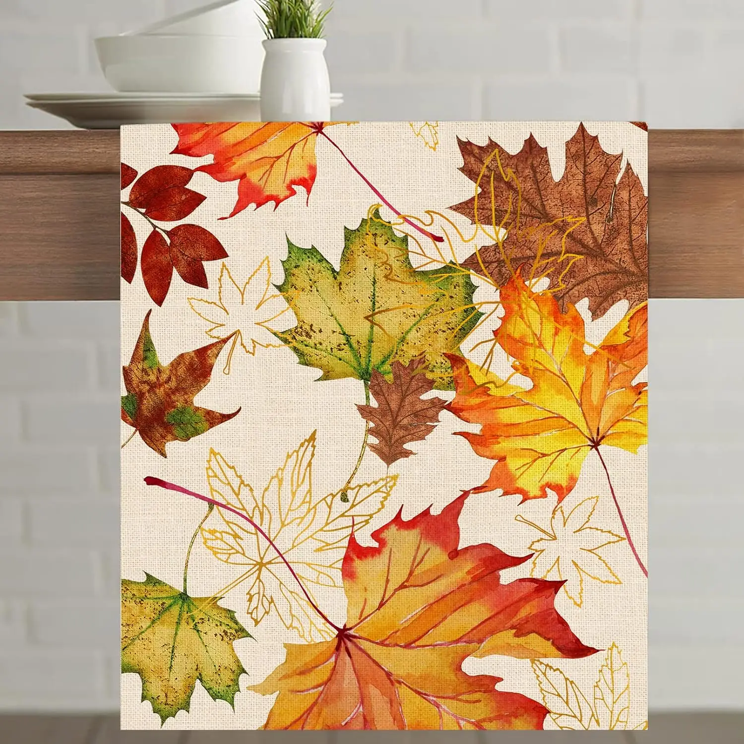 Fall Maple Leaves Linen Table Runners Party Decor Autumn Thanksgiving Harvest Dresser Scarf Holiday Kitchen Dining Table Decor