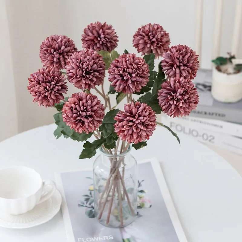 10/15 Stück Künstliche Blumen Seidenkugel Chrysantheme Hochzeits-Brautstrauß Heimtisch Fensterbank Festival-Deko DIY-Geschenk Bühnenrequisiten – Detail 6