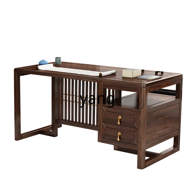 

LTT New Chinese Style Black Walnut Wood Desk and Chair Solid Wood Computer Office Desk Home Writing Desk