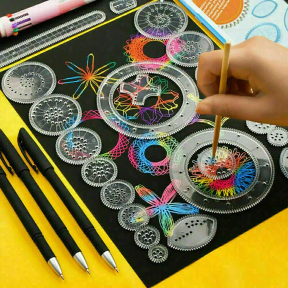 28Pcs Spirograph Drawing Ruler Set Sewing Drawing Learning For Children Hand Sewing Drawing Gears Wheels Drawing Accessories