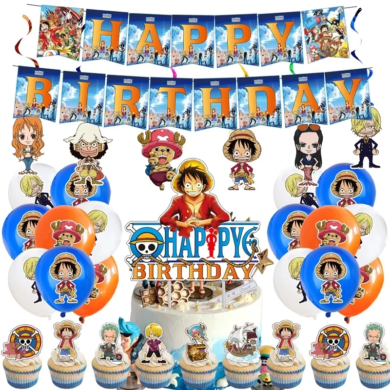 One Piece Birthday Decoration 20/10People Luffy Disposable Tableware Set Plate Candy Box Baby Shower Kids Boys Party Supplies