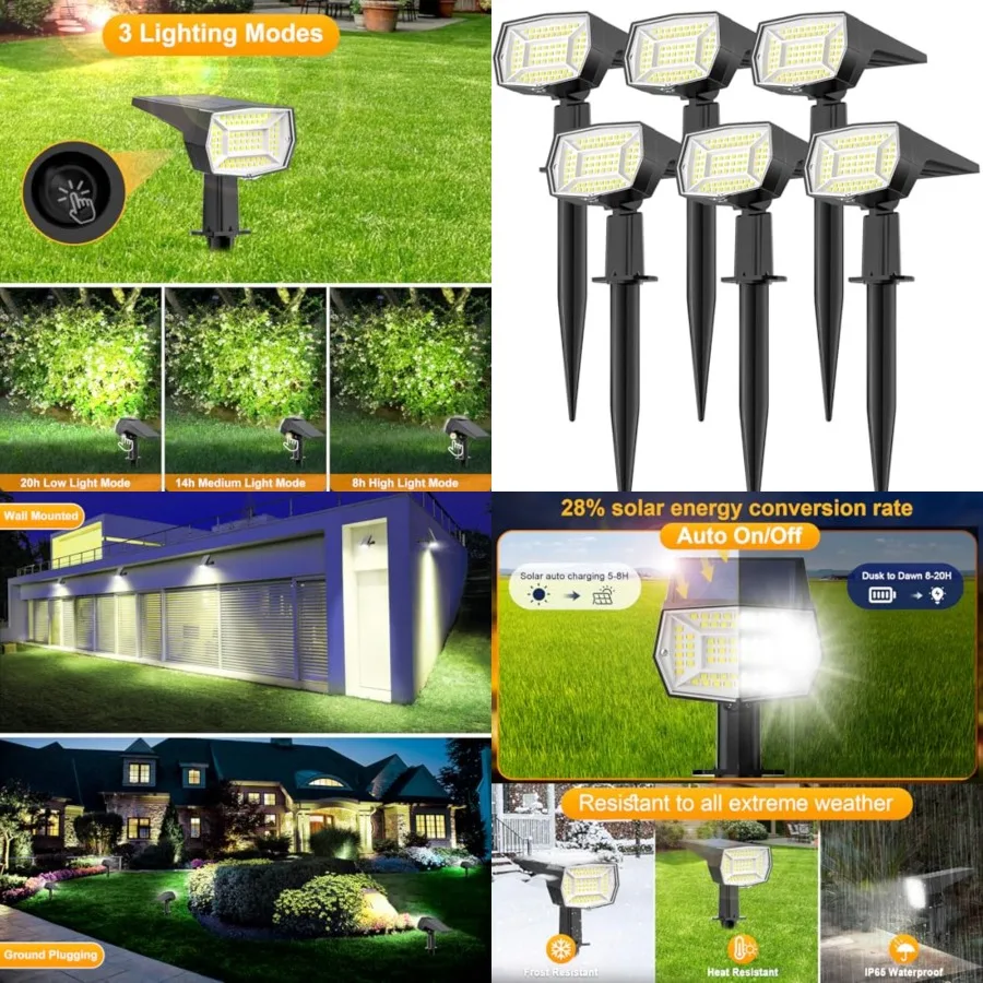 72 LEDs Solar Spot Lights Outdoor Waterproof, 3 Modes Landscape Spotlights, Dusk to Dawn Solar Powered Flood Wall Lights for Ou