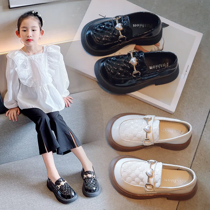 

New Summer Autumn Children Girls Retro PU Leather Shoes Soft Sole Non-slip Kids Princess Flats Metal Buckle Black Dress Shoes