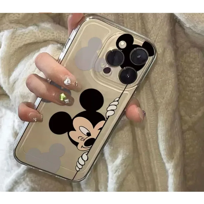 Funda de teléfono de Mickey para parejas de Anime Kawaii para Iphone 16 15 14 13 12 Pro Max Plus Minnie, carcasa suave transparente todo incluido