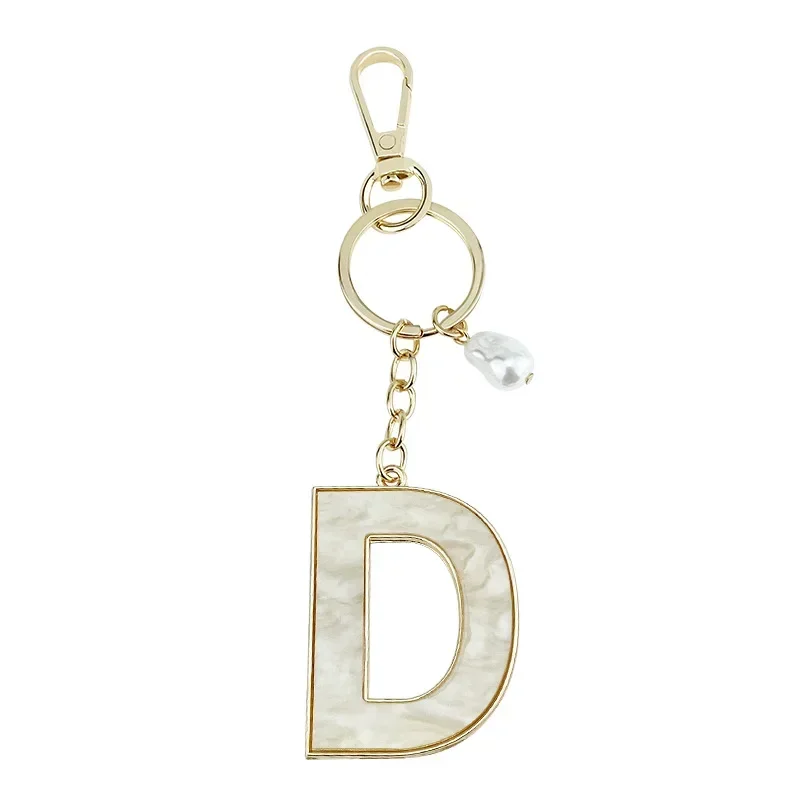 A-Z Initials Keyring Couples Metal Pendant with Pearl