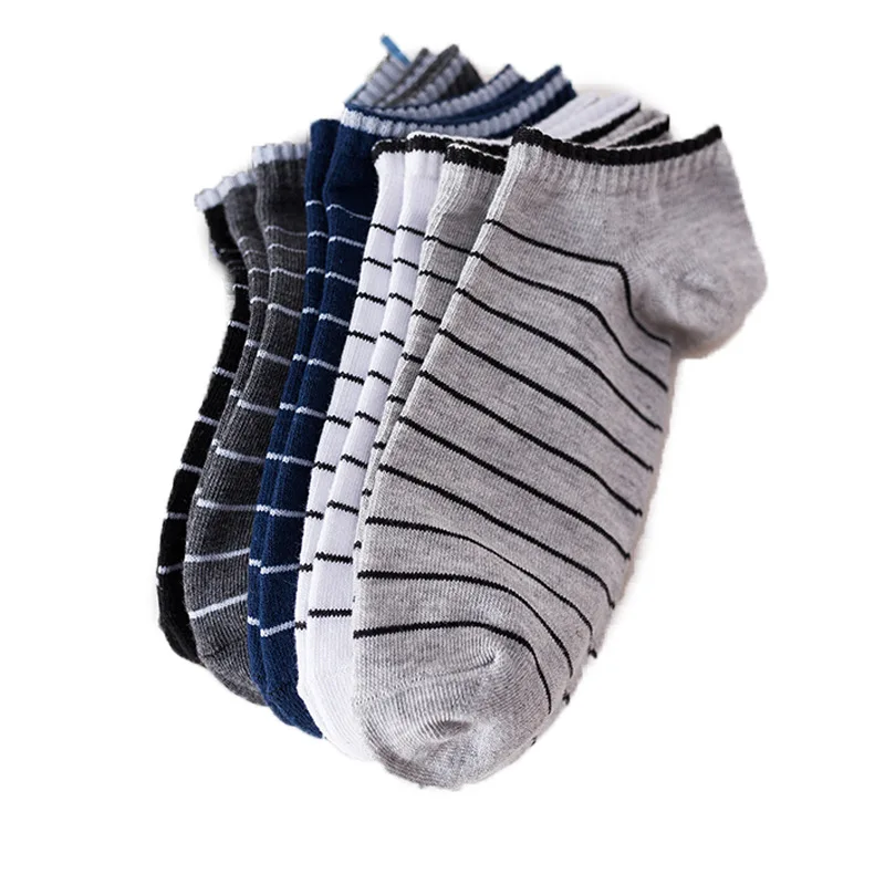 5 pairs lot New Summer Men Socks Short Ankle Socks Cotton College Style Lines Black Casual Sock Size 39-43