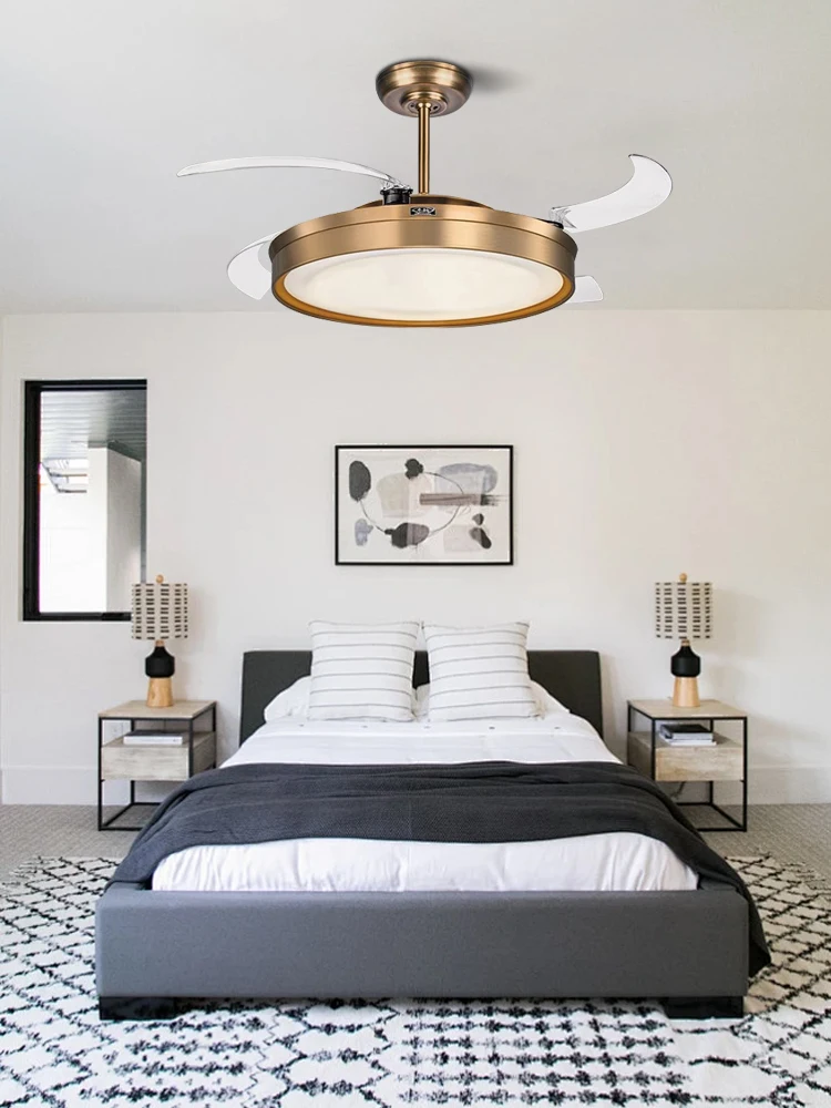 

Bronze Modern Led Ceiling Fan Light Quiet Invisible Fan Blade Remote Control Reversible Timing Fan Lamp for Dining Room Bedroom
