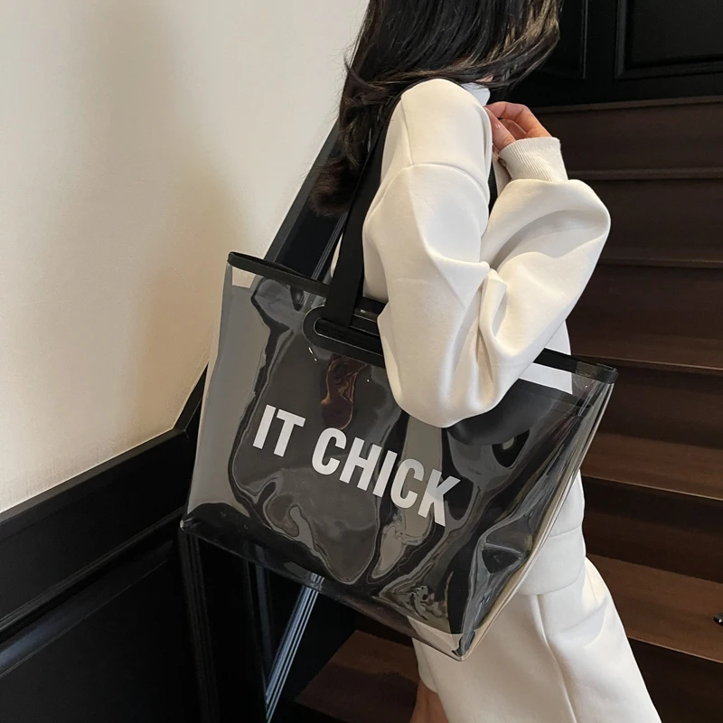 

PVC Transparent Shoulder Bag Large Capacity Versatile Handbag Water Proof Multifunctional Tote Bag Summer Beach Bag