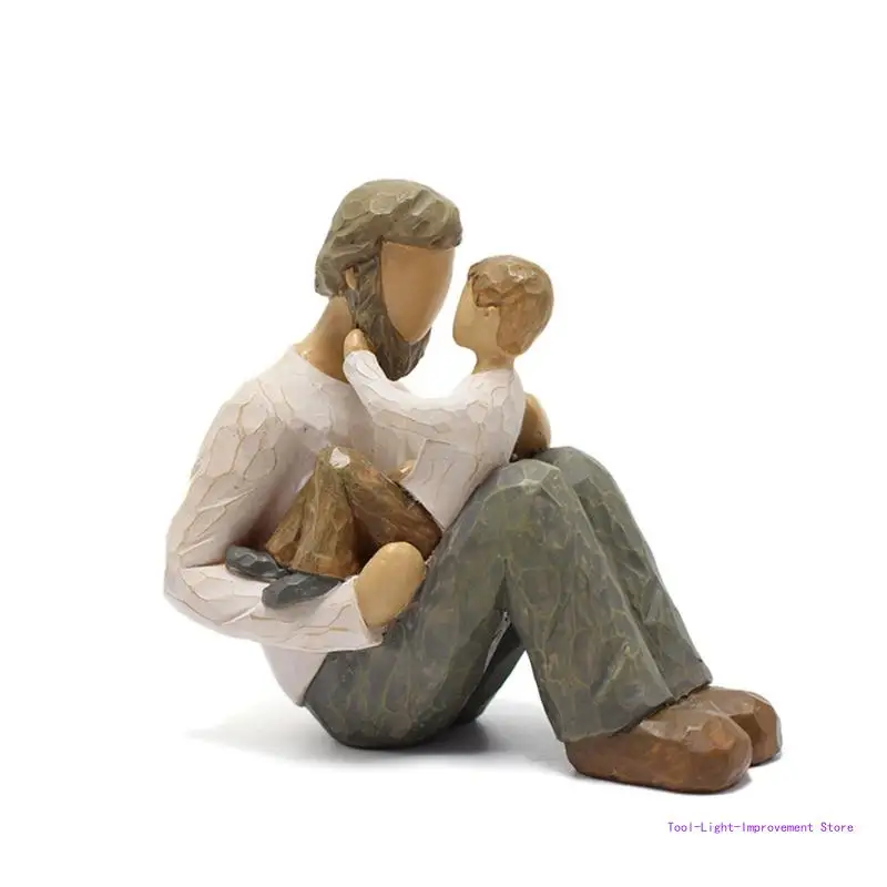 C63E Resin Decor Father Son Miniature Family Figurine Ornament Modern Sculpted for Home Garden Outdoor Decoration Father's day