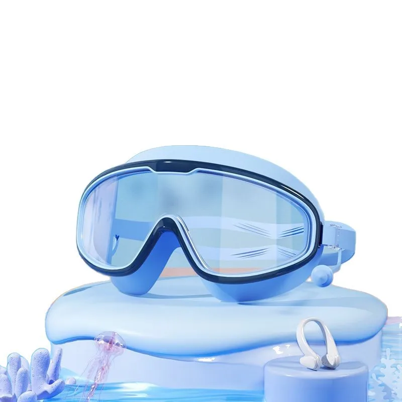 High-definition Children's Waterproof And Anti Fog Swimming Large Frame Glasses, Convenient Goggles Silicone Connected Earplugs image 5