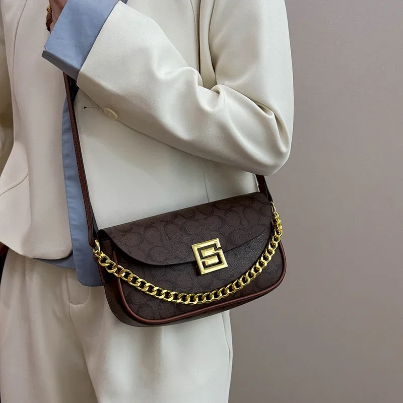 

Vintage Saddle Crossbody Bag - 2025 Spring New Chain-Printed Color-Blocking Stylish Versatile Shoulder Bag