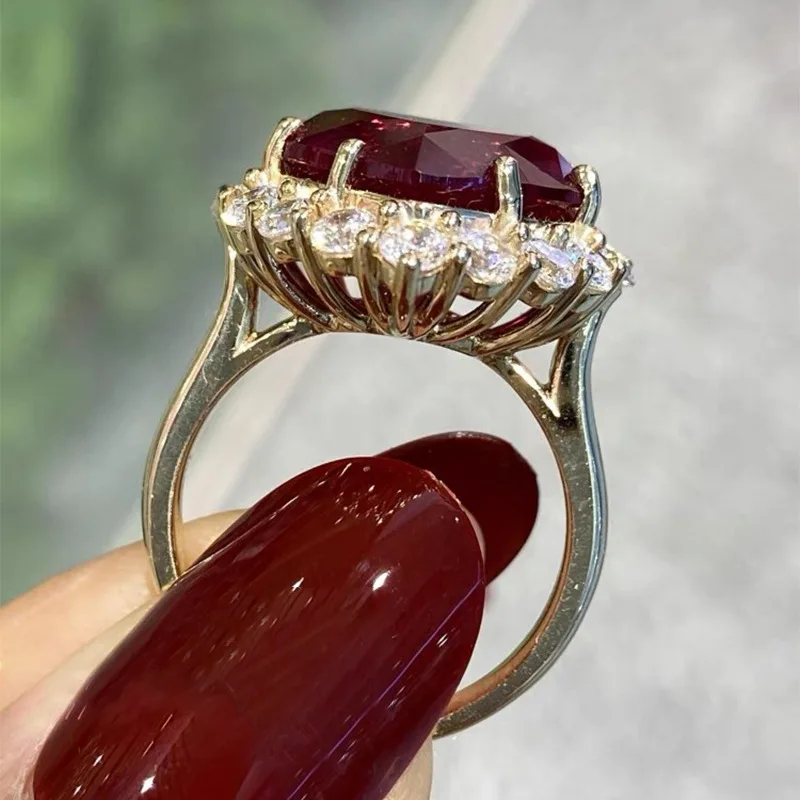 Cross-Border European and American Fashion Female with Hearts Peach Heart Ruby Ring Female Adjustable Opening High Sense Tempera