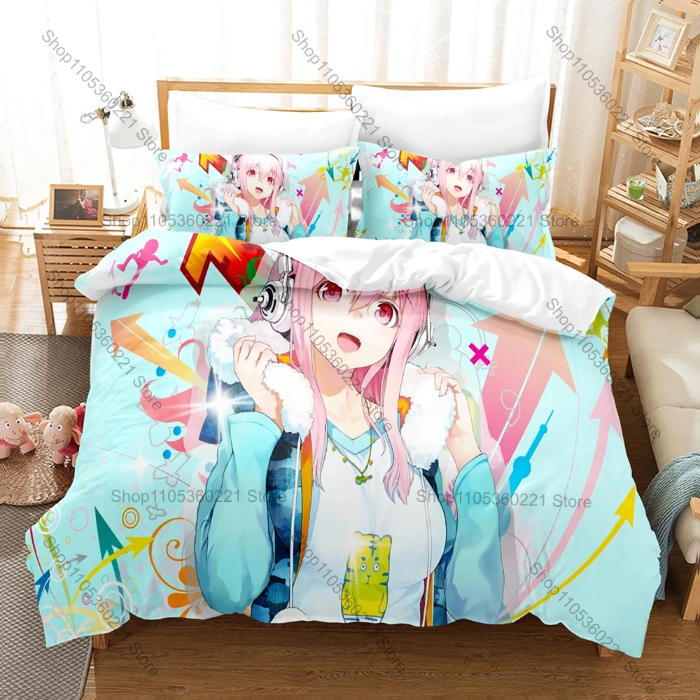 Personality Anime Super Sonico New Bedding Set High Quality Microfiber Duvet Cover Pillowcases Stylish Home Textiles for Bedroom