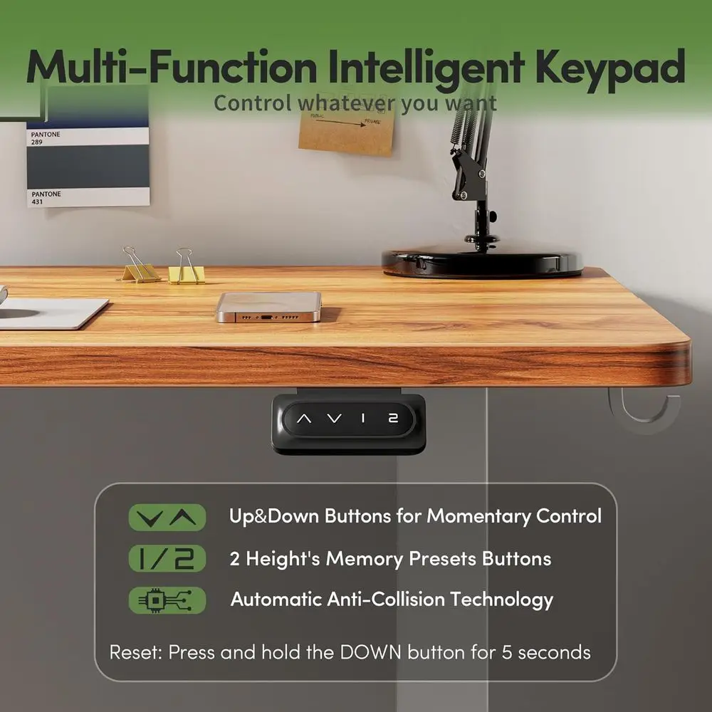 โต๊ะทำงานไฟฟ้าปรับระดับความสูงได้ ขนาด 55x24 นิ้ว แผ่นไม้ประกบ โครงสีขาว ท็อปโต๊ะสีน้ำตาลเรียบง่ายสำหรับโฮมออฟฟิศ