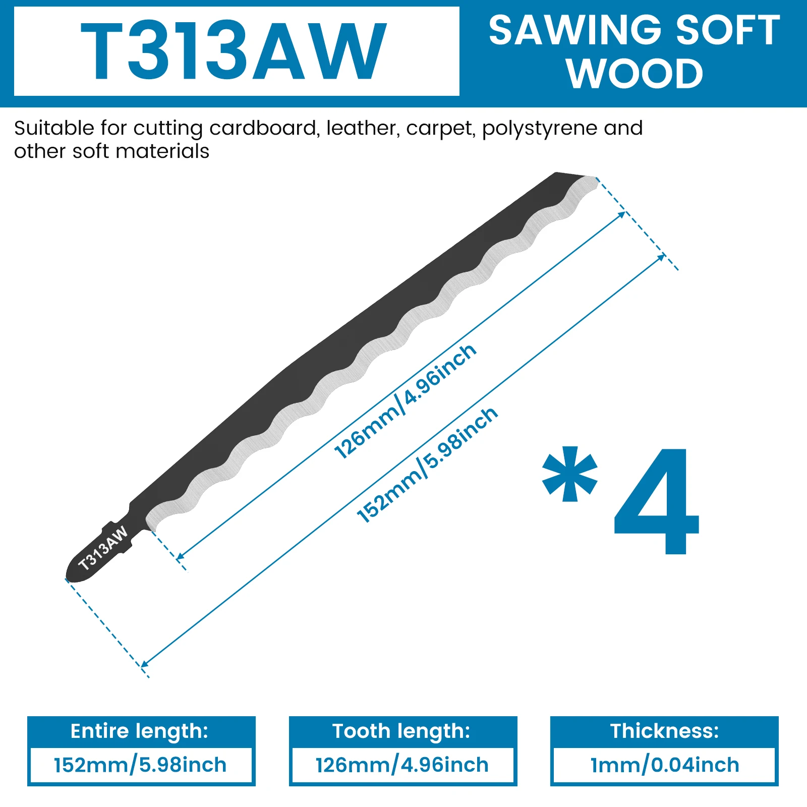 4Pcs Jig Saw Blades 152mm Carbon Steel U Shape Saw Blade Accurate Cutting Easy to Use Saw Blade  Large Saw Teeth Spacing