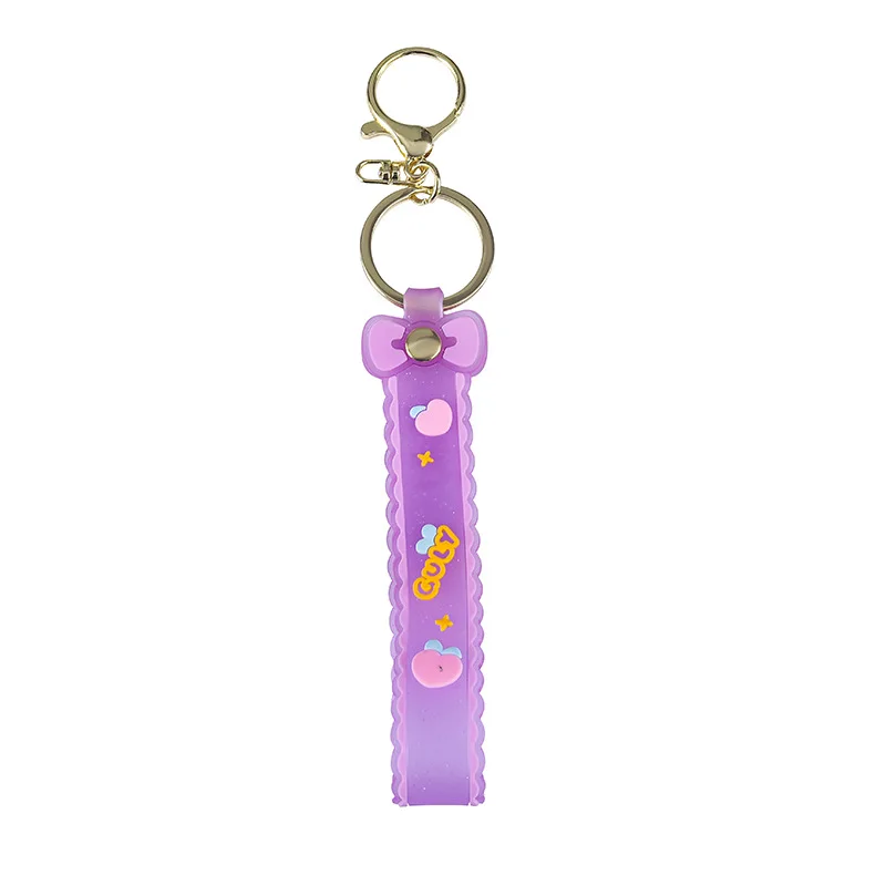 Minso silicone glitter translucent color bow leather rope keychain with oil doll style cartoon bag gift accessory