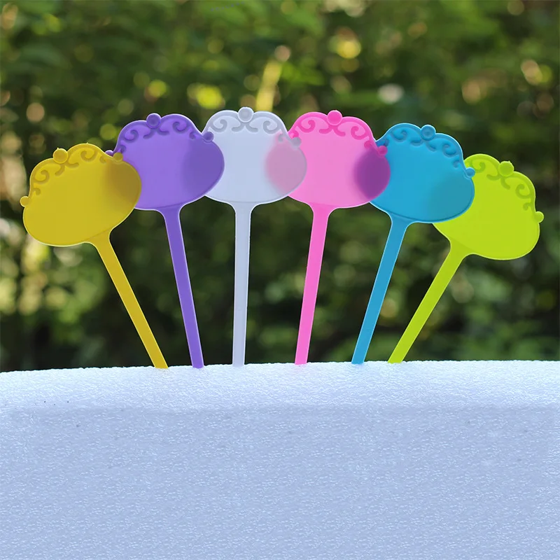 

20pcs/lot Flower Shape Plant Label Marker Stake Name Tag Reusable PP 16*6.5cm Insertable Soil Available In Six Colors