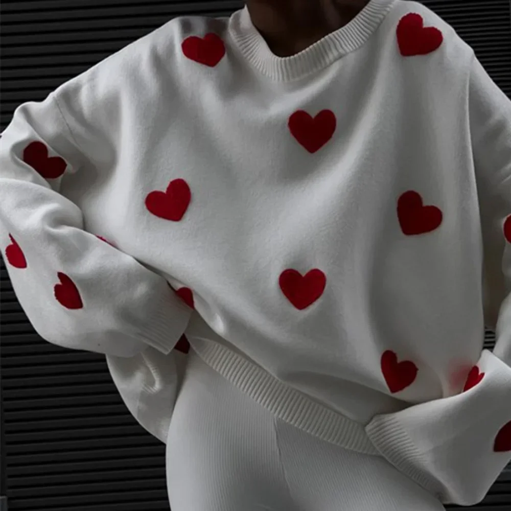 Maglione lavorato a maglia ricamato Love da donna, girocollo, ispessito, maniche lunghe, pullover ampio, autunno e inverno, nuovo