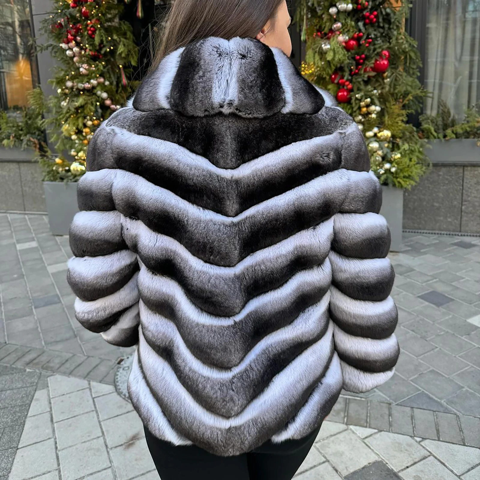 New Luxury Chinchilla Fur Coat Women's Real Rex Rabbit Fur Outwear Female Winter Warm Real Fur Short Jacket Coat