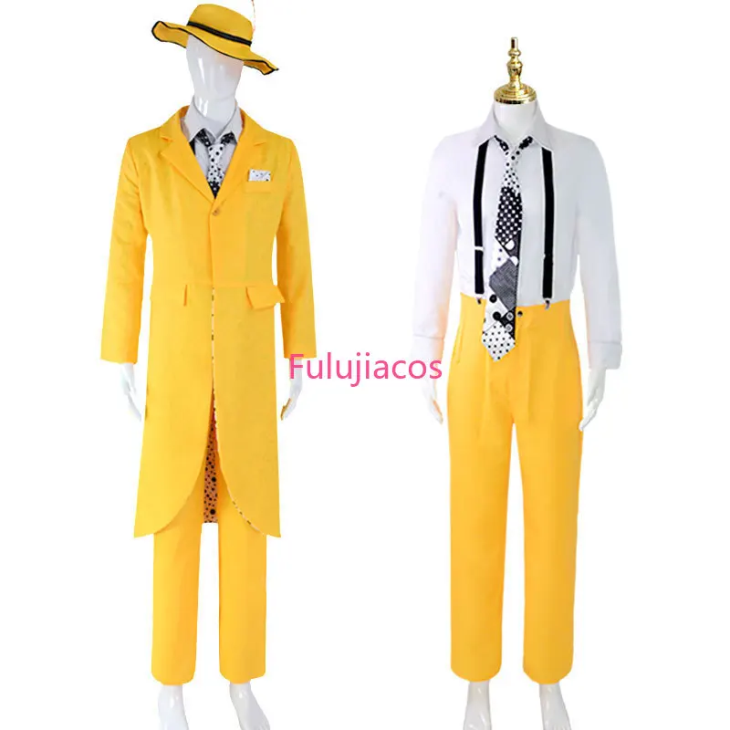 

Fulujiacos Jim Carrey Cosplay Costume Yellow Suit Uniform Hat Mask Outfit Full Set