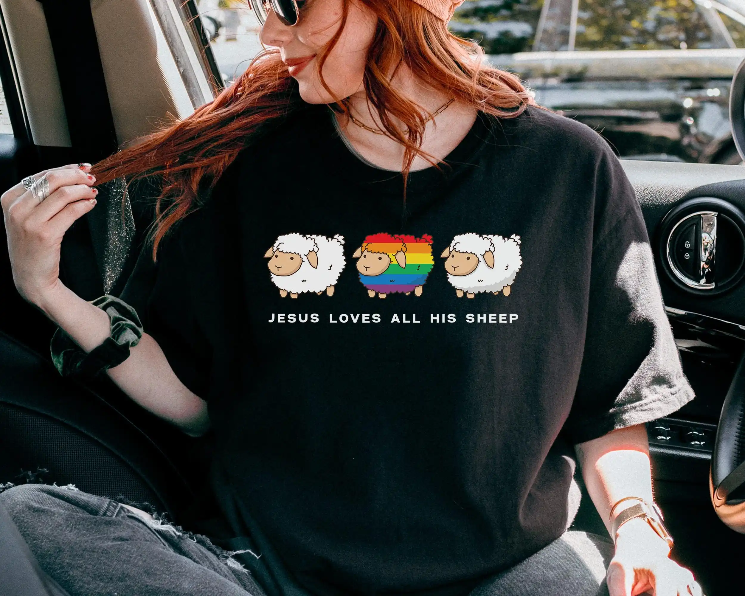 Christian Pride Shirt, Rainbow Sheep Tee, Faith Inclusion Gift T-shirt