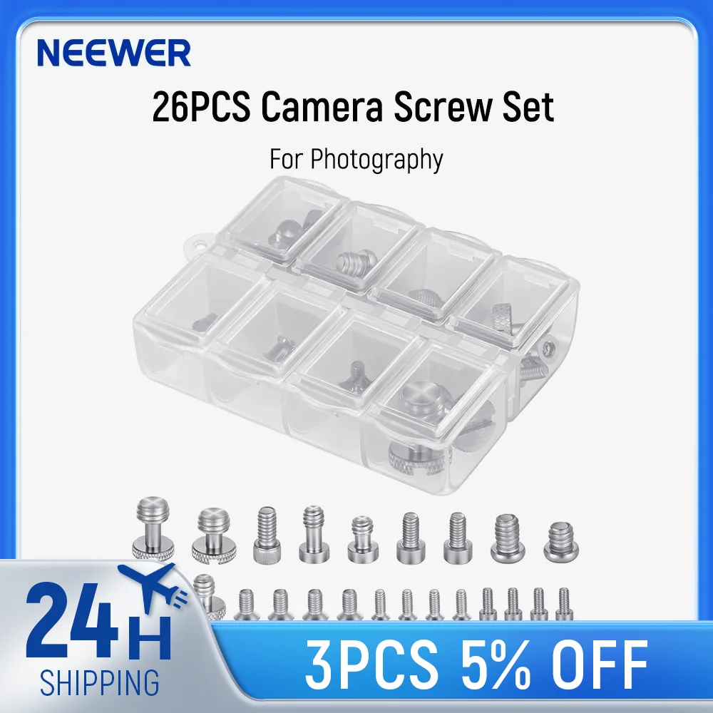 NEEWER 26PCS Camera Screw Set for Photography Equipment, Includes 1/4 3/8 M2 M2.5 M3 and M4 Screws Compatible with SmallRig