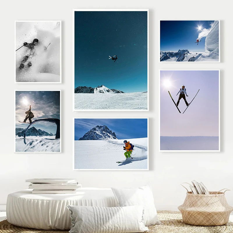 Exciting Snowy Mountain Skiing Sports Posters Outdoor Sport Canvas Painting Modern Wall Art Picture Office Home Decor Gifts