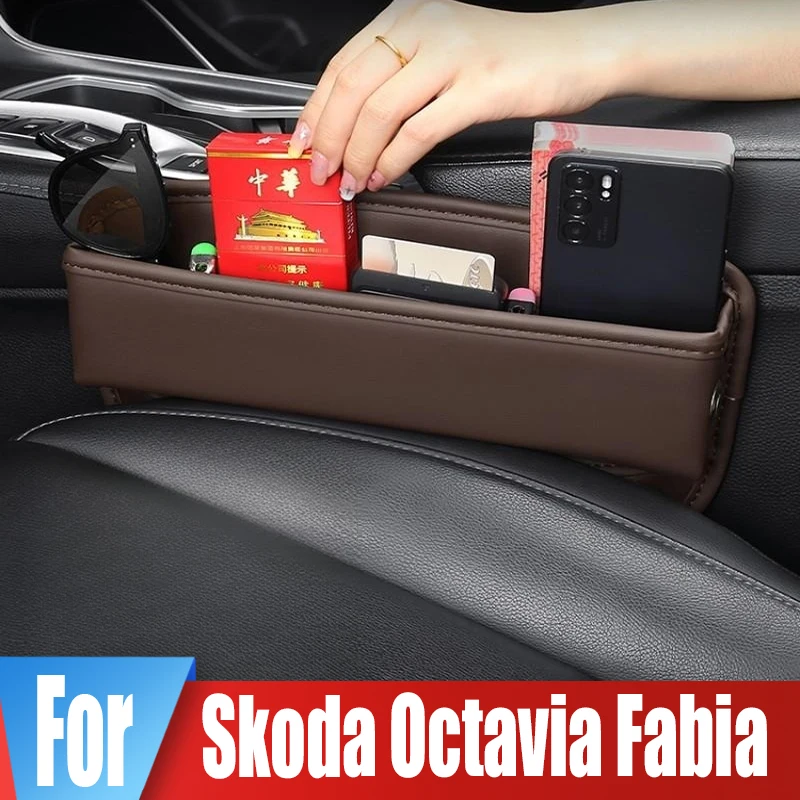 Car Seat Side Crevice Storage Box For Skoda Octavia Fabia Cup Key Card Phone Reserved Charging Cable Hole Portable Organizer Bag