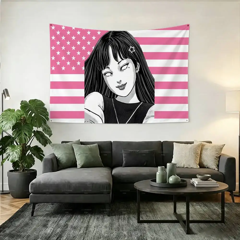 Japan Manga Junji Ito Tomie Flag Outdoor Decorations for Bedrooms Home Decor Items Decoration