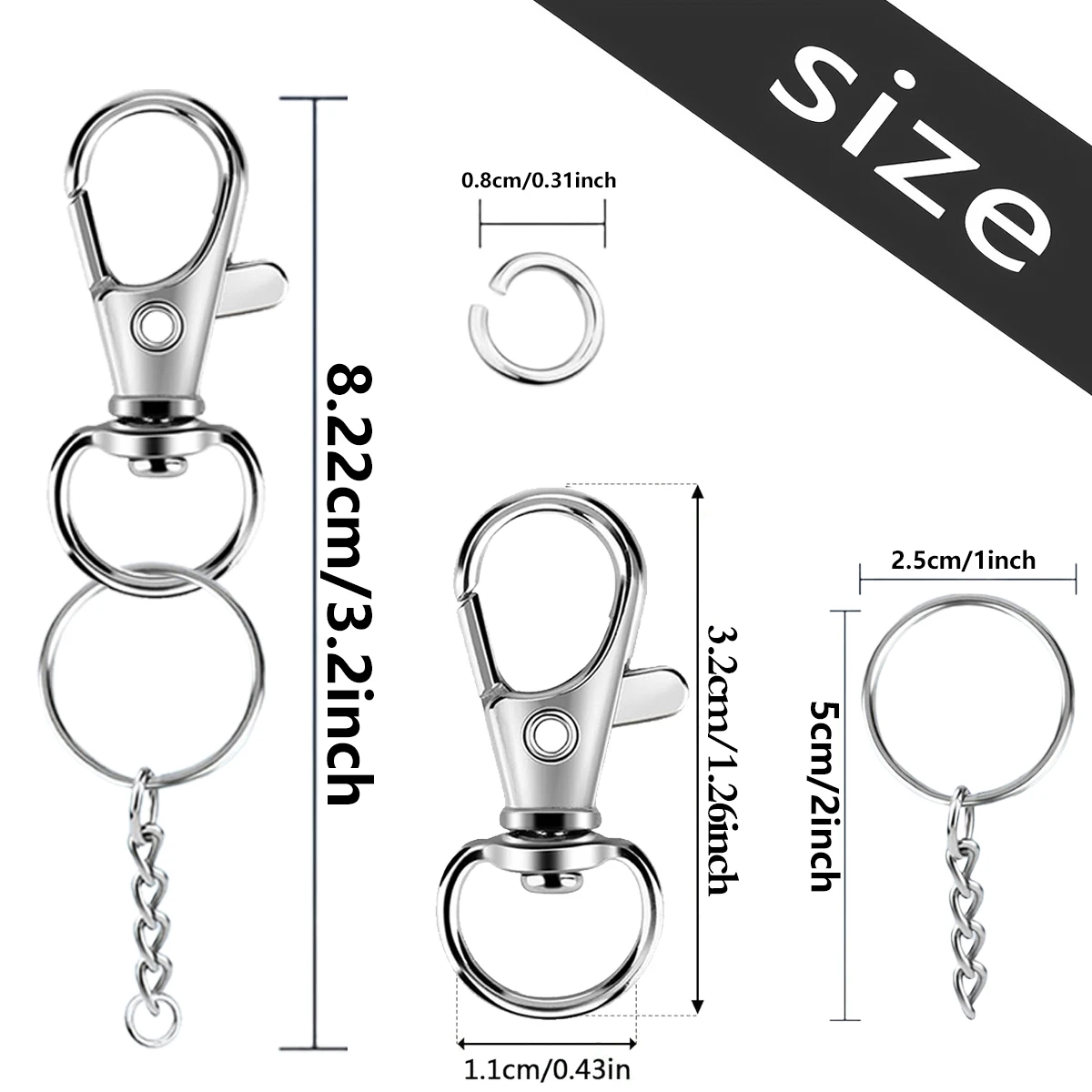 Rotary Clasp Hook Metal Spring Chain Keychain Set