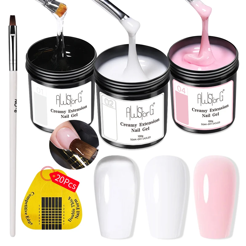 

AWStorG 100g Extension French Acrylic Gel Kit Soak Off UV LED Camouflage Color Hard Gel Jelly Fast Dry Nail Building Extend Gel
