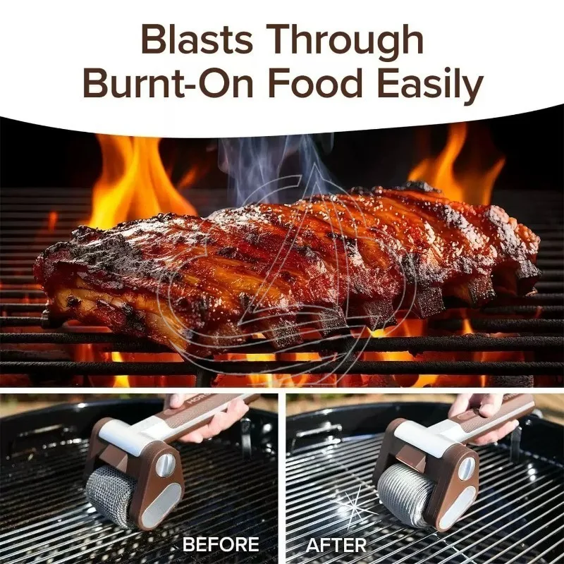 

Portable Rolling BBQ Grill Brush Stainless Steel for Outdoor Grill Cleaning