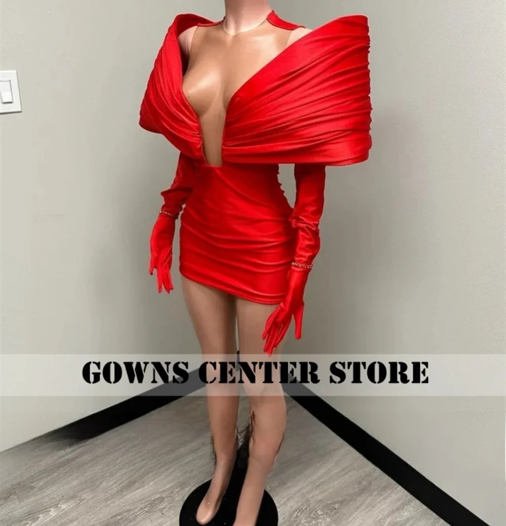 

New Arrival 2026 Red Prom Gown With Two Gloves Off Shoulder Birthday Party Senior Cocktail Dresses Robe Customized