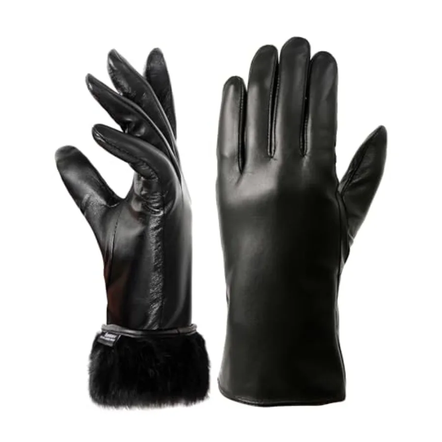 VIKIDEER Super Warm Fur Lined Leather Gloves for Women Winter Gloves Touchscreen Texting Driving