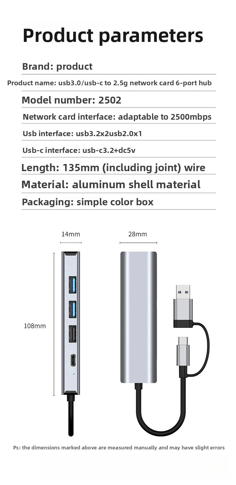 Typ-C USB 2-in-1 Gigabit kabelgebundene Netzwerkkarte für Laptop und Tablet USB auf Ethernet 2.5 – Detail 10