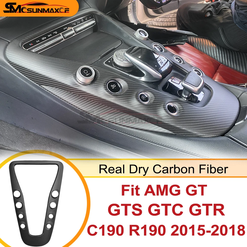 Fit Benz AMG GT C190 R190 GTS GTC GTR 2Doors 2015-2018 Real Dry Carbon Fiber Center Panel Sticker Cover Car Interior Accessory