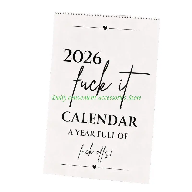 

97QB 2026 Wall Mounted Monthly Calendar Twin Wire Binding Oriented Vulgar Quotes Calendar For Home Office Wall Decoration
